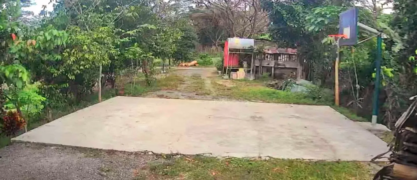 Concrete half basketball court on the grounds